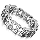 Flongo Men's Biker 18mm Wide Stainless Steel Heavy Motorcycle Chain Bicycle Link Bracelet, 9.13 inch