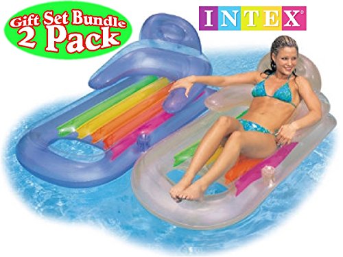 Intex King Kool Inflatable Lounge Blue & Pearlescent Silver Gift Set Bundle - 2 Pack, 63" X 33.5"