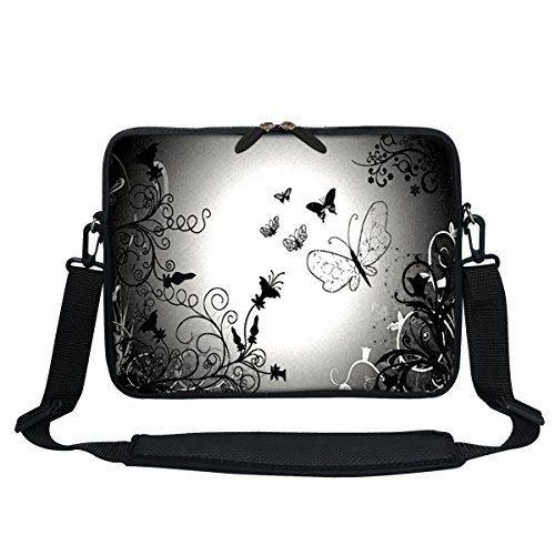 Meffort Inc 13 13.3 Inch Neoprene Laptop / Ultrabook / Chromebook Bag Carrying Sleeve with Hidden Handle and Adjustable Shoulder Strap (Black Gary Butterfly)