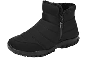 EKsma Men's Waterproof Warm Zipper Snow Ankle Boot,Winter Comfy Boots Lined Slip on Casual Walking Cotton Shoes