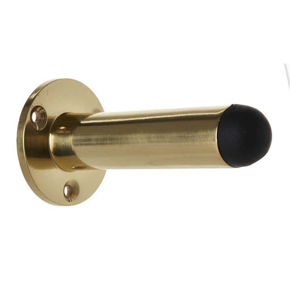 Merriway BH02733 Pillar Door Stop Wall Mounted, 75mm (3 inch) - Polished Brass