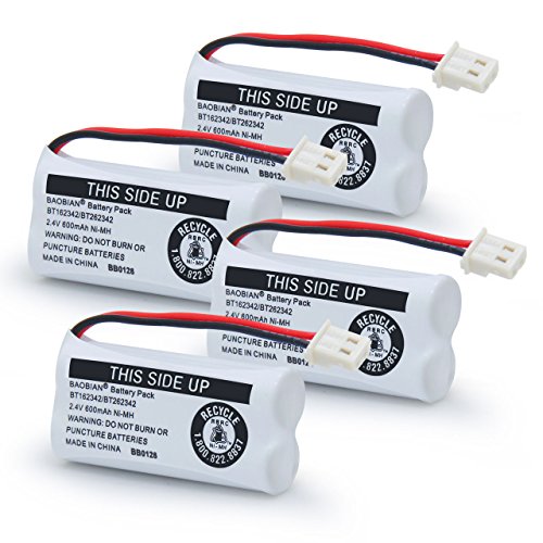 BAOBIAN BT162342 BT262342 Battery Compatible with for BT183342 BT283342 BT166342 BT266342 VTech CS6114 CS6419 CS6719 at&T EL52300 CL80111 Cordless Phone(Pack of 4)(Pack 0f 4)