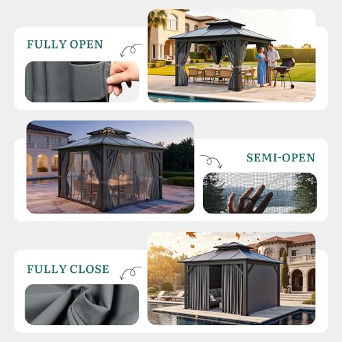 YITAHOME 10x10 Polycarbonate Hardtop Gazebo with Double Roof and Mesh Sidewalls image 28