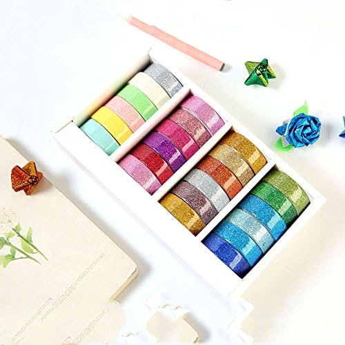 Washi Tape of 24 rolls - Fan Glitter Bright Colors DIY Tapes for Arts and Crafts Scrapbook-Washing masking tape set
