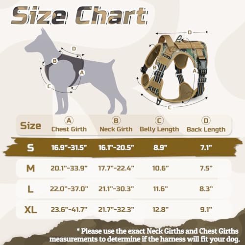 rabbitgoo Anti-Pull Dog Harness, Small Medium Breathable Dog Harness, Adjustable Tactical Dog Harness with Handle Rings and Molle, Durable Reflective Vest for Training, Brown Camo, S