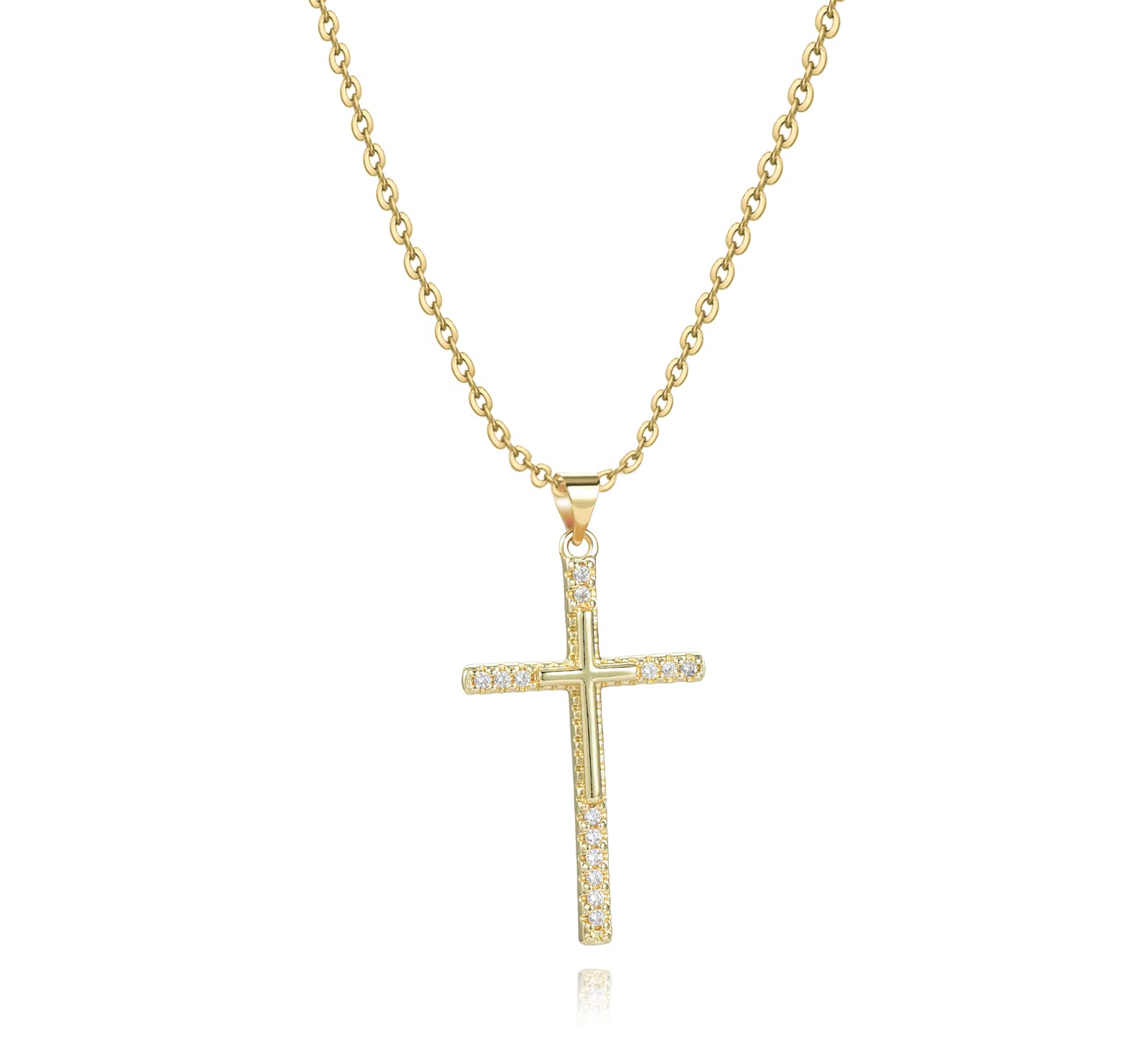 SBI Jewelry Simple Minimalist Latin Cross Gold Necklace for Women Clear CZ Birthday Men Sun Women Brother Sister Dad Friends Family Christmas