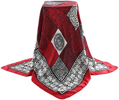 35" Women's Neckerchief Square Scarf 100% Polyester Silk Feeling Hijabs Women's Scarves Pashmina Bandanas Hair Scarf For Women (red 2)