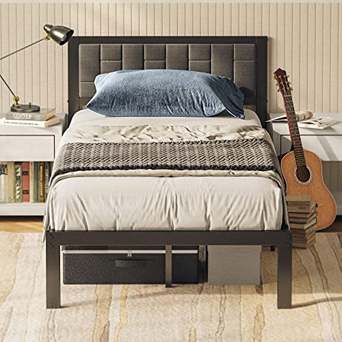 LIKIMIO Twin Bed Frame with Headboard, Platform Metal Bed Twin with