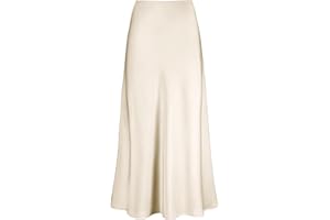 Outoshe Women's Satin High Waisted Maxi Skirts Hidden Elasticized Waistband A Line Long Skirt