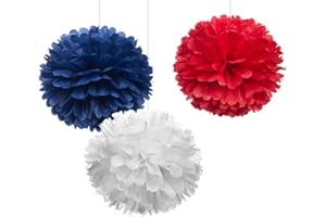 WEVEN 12" Red White Blue Tissue Pom Poms DIY Hanging Paper Flower Balls for Nautical Party Decoration 4th of July Patriotic Decorations, Pack of 12