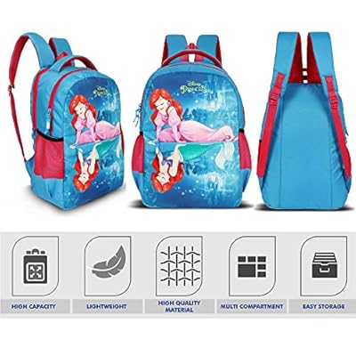 Priority Disney Pincess Ariel 32 litres Teal Blue Polyester Kids School Bag | Casual Backpack for