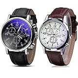 2PCS Wristwatch Hot Sale! Clearance! Pocciol Luxury Fashion PU Leather Mens Watches Clock (Brown)