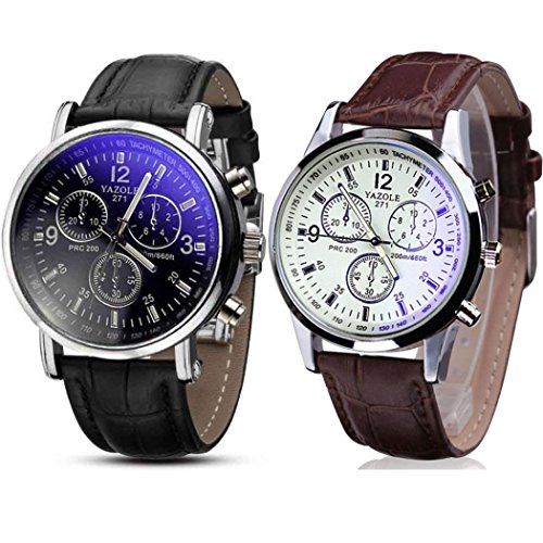2PCS Wristwatch Hot Sale! Clearance! Pocciol Luxury Fashion PU Leather Mens Watches Clock (Brown)