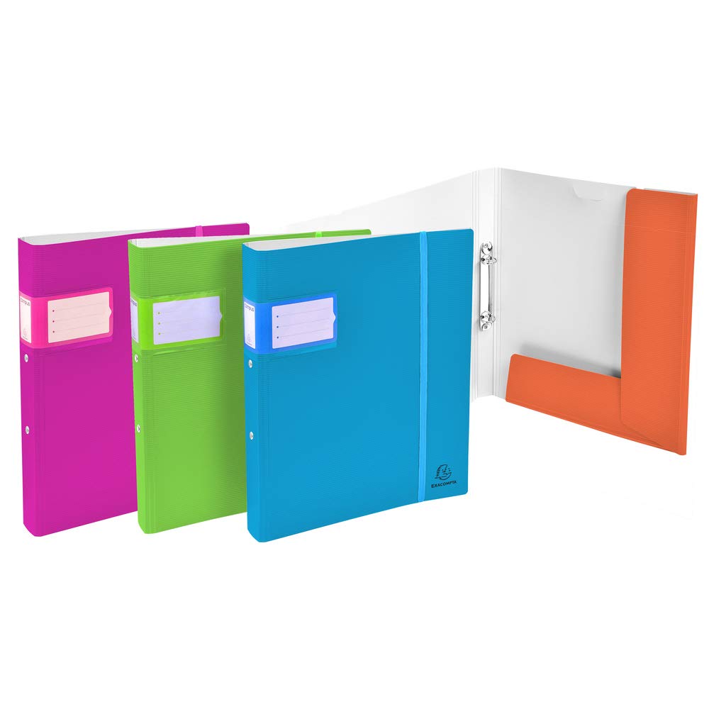 Exacompta - Ref 54561E - Campus Neon PP Semi-Rigid Ring Binder - 320 x 268mm in Size, Suitable for A4+ Documents, 40mm Spine, 2 Rings - Assorted Colours