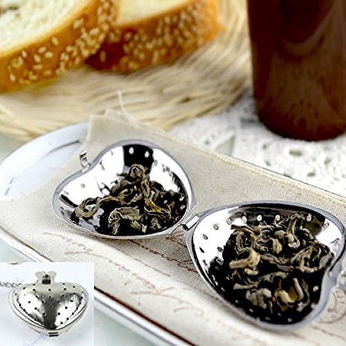 PloveS Stainless Steel Heart Shape Tea Infuser Strainer W/ Hook Chain Filter Sieve Spoon Steeper Spice Mesh for Loose Leaf Grain Tea Herbal Cups, Mugs and Teapots