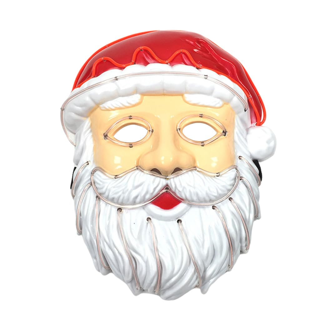 Uonlytech LED Santa Claus Masks Luminous Christmas Party Masks Glowing Decorative Old Man White Beard Red Cap for Men Women Festival Party Costumes Cosplay