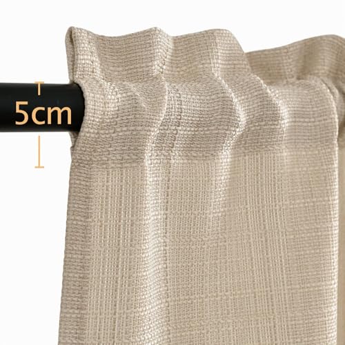 TOPICK Short Beige Kitchen Curtains 70L x 90H cm for Low Cabinet Window Cupboard with Internal Rod Pocket Small Curtain Modern 2 Panels