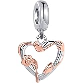 MiiFort Silver Rose Gold Love Heart Rose Flower Butterfly Dangle Charm Compatible with Pandora Charms Bracelets