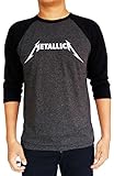 Metallica Original Logo Baseball Tee Raglan 3/4 Sleeve Men's T Shirt Large Heather Charcoal Black/Black
