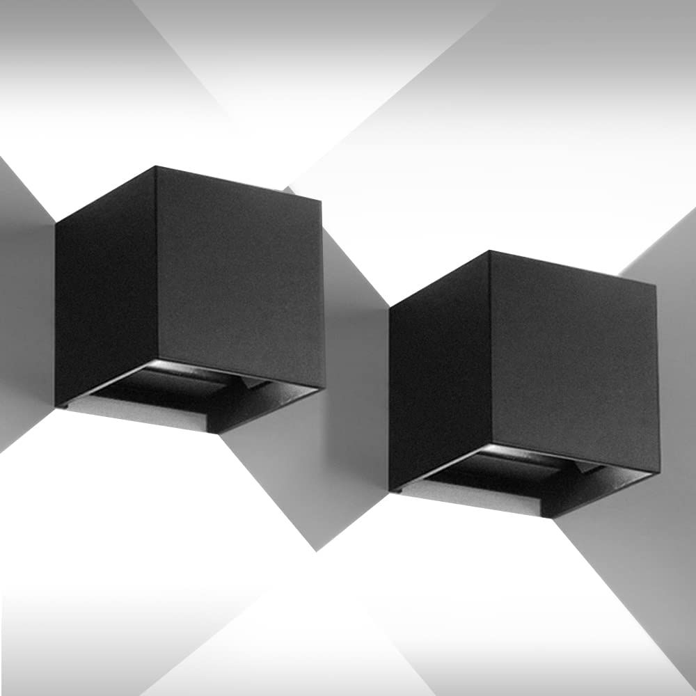 CANMEIJIA LED Outdoor Wall Lights 12W, Waterproof IP65 Outside Wall Lights Adjustable Beam Aluminum Black Wall Lamp 6500K White Light for Garden Bathroom Bedroom Living Room(2 Packs)