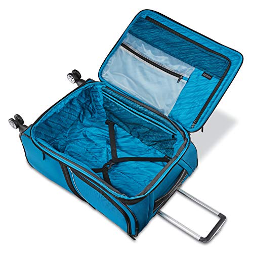 American Tourister Zoom Turbo Softside Expandable Spinner Wheel Luggage, Teal Blue, Checked