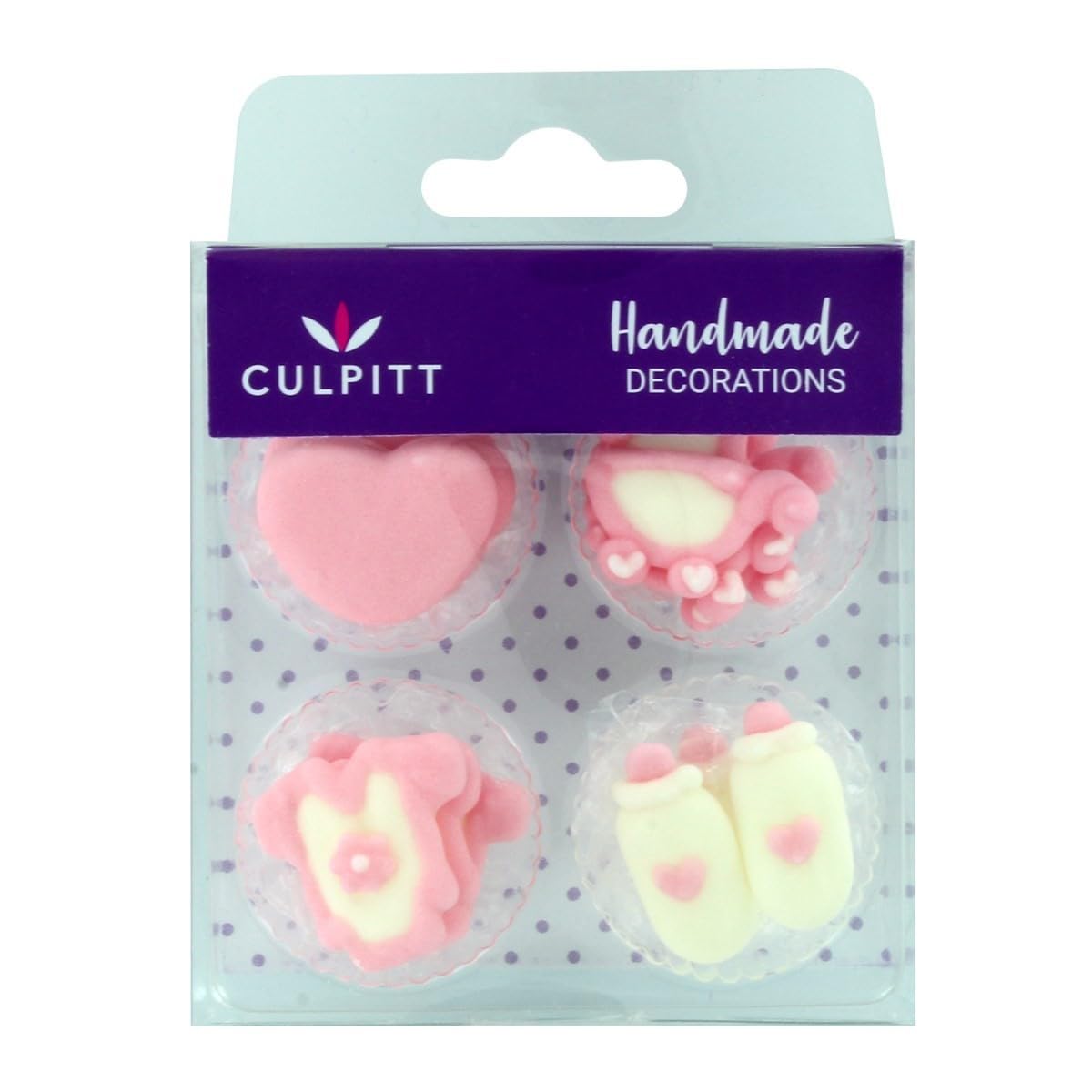 Culpitt Pink Baby Sugar Pipings, Cake Decorations for Cakes and Cupcakes - 12 pack