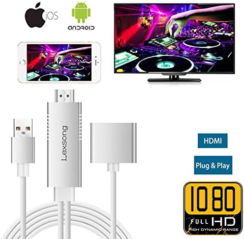 Lightning to HDMI Adapter Cable for IOS Android, Lexsong 3 in 1 Lightning,Micro,Type C to HDMI Adapter Full HD 1080P Mirroring Cable with Audio Input (Silver)
