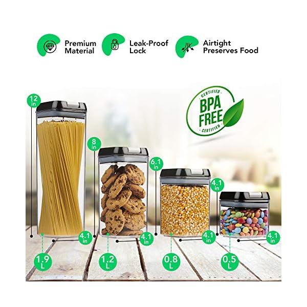 AS-Kitchen-7-Piece-Food-Storage-Container-Set-Airtight-Stackable-Kitchen-Storage-Solutions-for-Kitchen-Cupboards-and-Pantries-Clear-Plastic-Canister-with-Sealable-Lid-Free-Labels-and-Marker A&S Kitchen 7 Piece Food Storage Container Set - Airtight, Stackable Kitchen Storage Solutions for Kitchen Cupboards and Pantries - Clear Plastic Canister with Sealable Lid - Free Labels and Marker