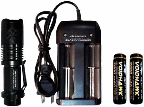 Brightest Compact LED Flashlight - Deluxe Set With Dual Channel Charger And (2) Rechargeable 18650 Li-Ion Batteries.