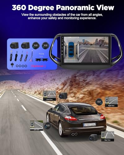 NHOPEEW 8 Core 6+128G Android Car Radio for Jeep Compass 2017-2019 with Wireless Carplay and Android Auto DSP Wifi GPS Steering Wheel Controls 360 Panoramic View