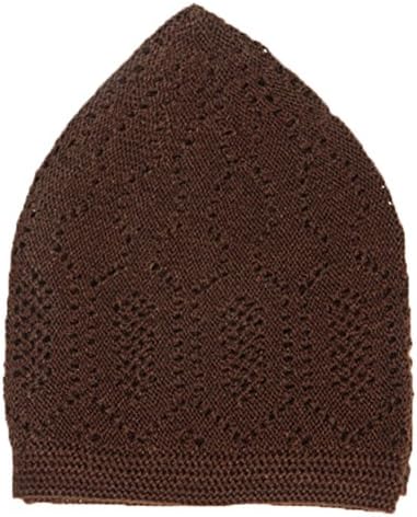 Plain Dark Brown Cotton Open-Knit Turkish Muslim Islamic Kufi Hat Taqiya Takke Kofia Skull Cap