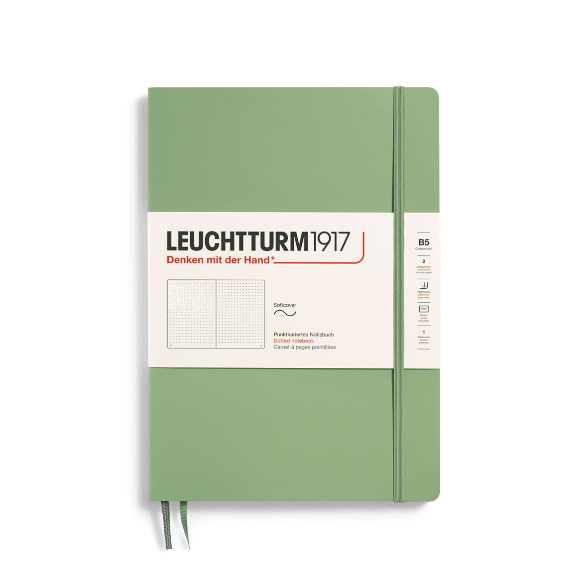 LEUCHTTURM1917 363928 Notebook Composition (B5), Softcover, 123 Numbered Pages, Sage, Dotted — image 1