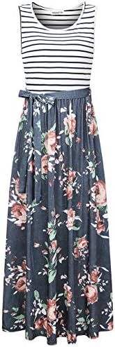 HNNATTA Summer Tank Dress, Ladies Floral A-Line Dress with Pocket Contrast Floral Swing Dress