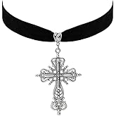SONZERA Gothic Black Choker Cross Necklace for Women,Black Velvet Choker Collar Red Purple Crystal Cross Pendant Necklace,Goth Necklaces Jewelry Costume Accessories