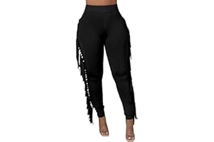 Ruziyoog Women's Casual High Waist Fringed Pants Bodycon Stretch Slim Tassels Side Jogger Sweatpants Leggings Workout Pants