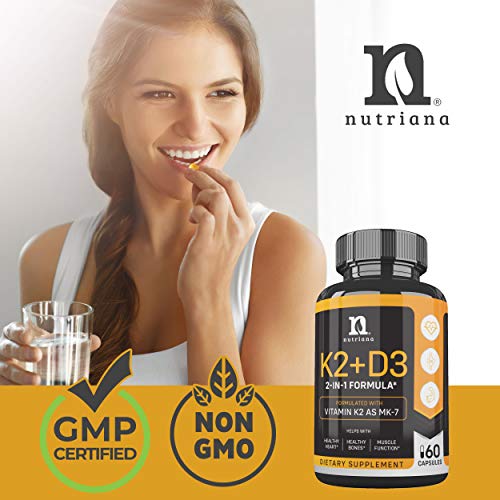 Vitamin K2 with D3 5000 IU Supplement - Vitamin D and K Complex - Bone and Heart Health Vitamin D3 K2 MK7 Formula - 5000 IU Vitamin D3 & 90 MCG Vitamin K2 MK-7-60 K2 D3 Vitamin Capsules