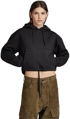 Femme Sweat à Capuche Sleeve Graphic Cropped Loose, Noir (dk black D23888-D425-6484), L
