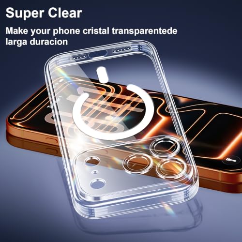 Yohii Magnetic Case for iPhone 17 Pro Max with 1 Tempered Glass and Cord, Compatible with MagSafe [Camera Protection] Anti-Scratch Shockproof Military Cover – Transparent