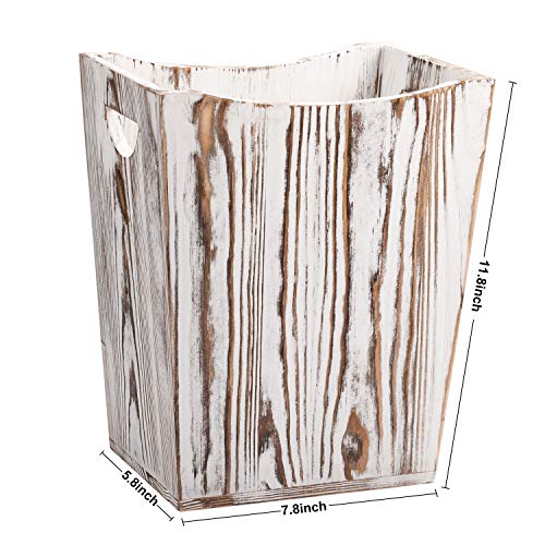 Nandae Wood Square Wastebasket Trash Can Farmhouse Style Recycle Bin for Bedroom, Living Room, Bathroom, Kitchen, Office (Brown White)
