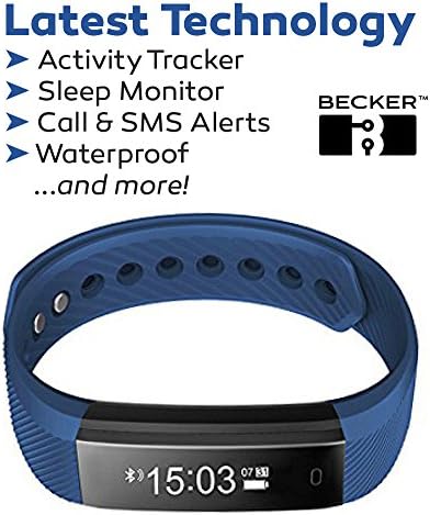 Becker Sports Fitness Tracker Watch | IP67 Waterproof Fitness Tracker Device | Bluetooth, Pedometer, Sleep Monitor, Calorie Counter, Distance, Call/SMS, 2hr USB charge with long battery life Blue