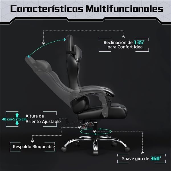 Cadeira gaming com massageador Cadeira ergonómica de escritório preta