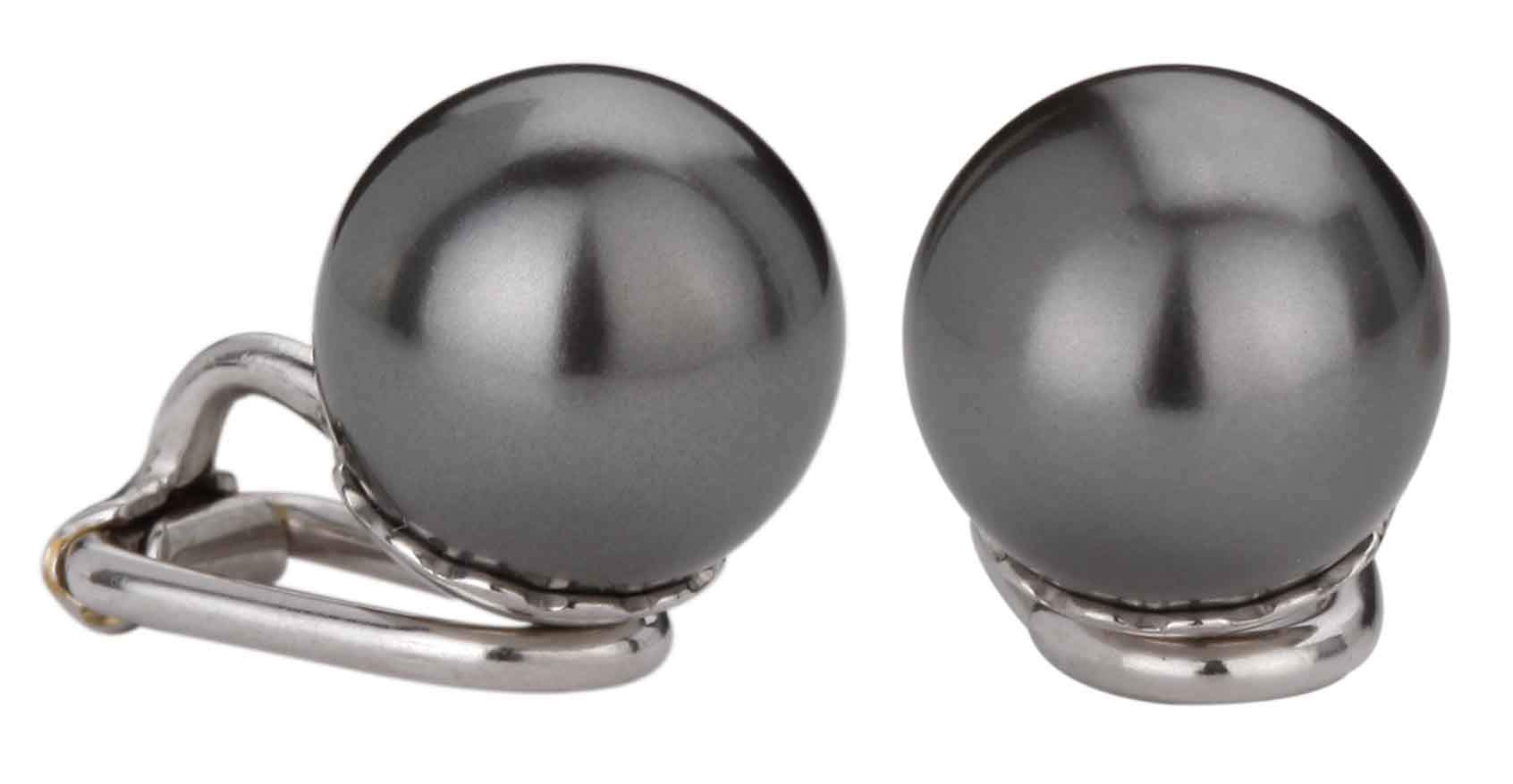 Traveller Clip-on Earrings - Pearls - 10mm - Dark Grey - Silver coloured - Platinum Plated - 718110