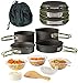 Wealers Camping Cookware 11 Piece Outdoor Mess Kit Backpacking| Trailblazing add on | Compact| Lightweight| Durable with Chef Pots, Bowls, Utensils and Mesh Carry Bag Included (11 Piece Set)