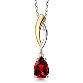 Gem Stone King 925 Silver and 10K Yellow Gold Blazing Red Topaz Pendant Necklace for Women | 1.00 Cttw | Gemstone November Birthstone | Pear Shape 8X5MM | With 18 Inch Silver Chain