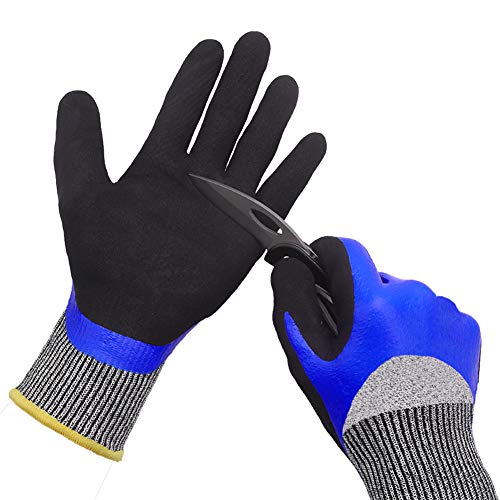 Waterproof Work Gloves, Cut Resistant Gloves, Double Coating Superior Grip Durable for Kitchen Fishing Cleaning Garden Construction Car Multi-Purpose.