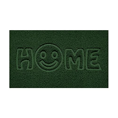 Nicoman Embossed Spaghetti Door Mat Dirt-Trapper Jet-Washable Doormat 70x43cm (Green, HOME SMILEY FACE Shape) - Use on Carpet ONLY