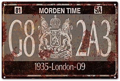 AnnaStoree Metal Signs Vintage MORDEN TIME 1935-London-09 Retro Decorative License Plate Metal Sign for Man Cave 12"X18" Inches
