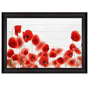 Red Poppy Field Over White Wood Panels Nature Framed Art