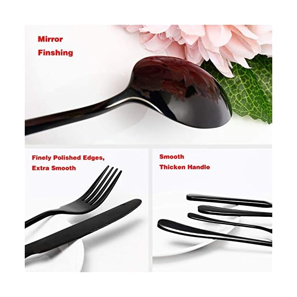 Cutlery Set, HOBO Black 24-Piece Stainless Steel Flatware Set, Silverware Dinnerware Set Service for 6, Tableware…