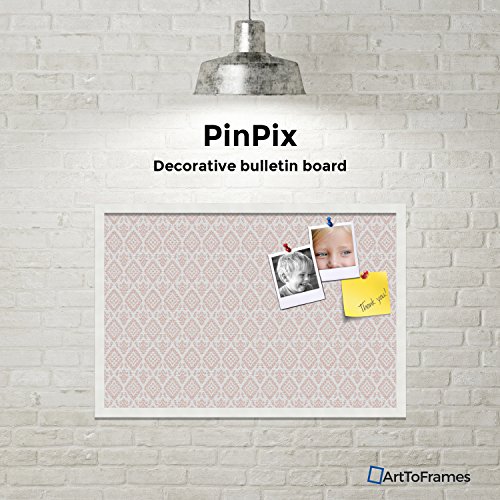 PinPix custom printed pin cork bulletin board made from canvas, Ikat Vintage Grapefruit 30x20 Inches (Completed Size) and framed in Satin White Frame (PinPix-Group-65) - Thumbnail 3